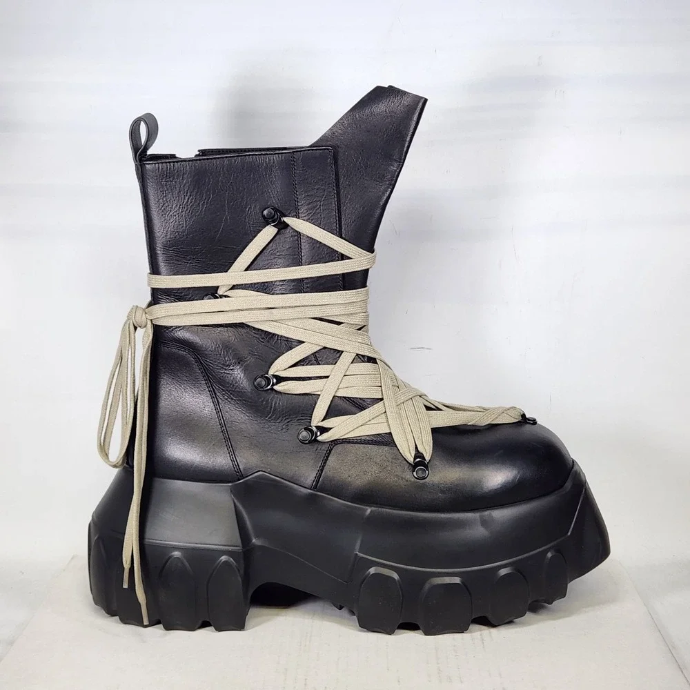 Rick Owens Megalaced Mega Tractor Boots Mens Size 45 Black Pentagram Platform